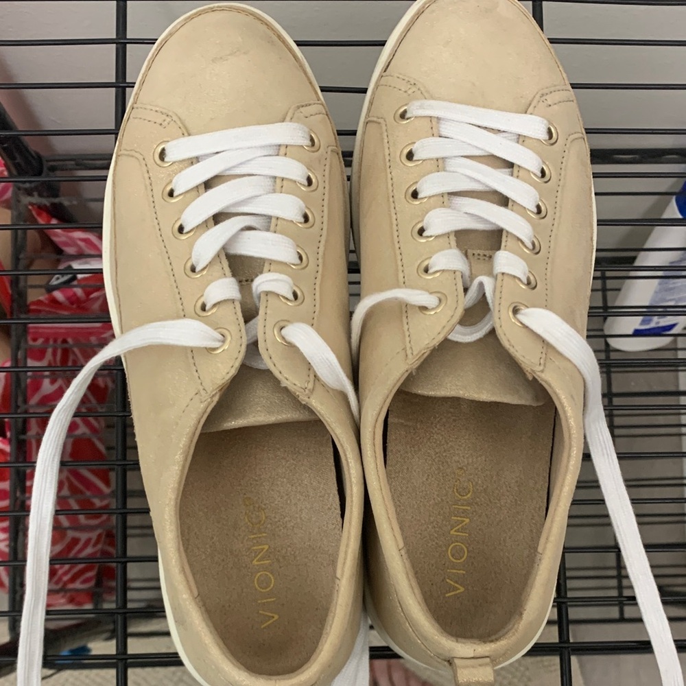 Vionic gold sparkle Sneakers with White Laces